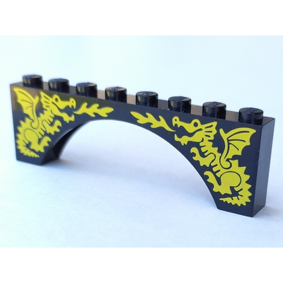 Arch 1 x 8 x 2 with Two Yellow Dragons Pattern, Part# 3308pb01