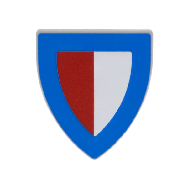 Minifigure, Shield Triangular Short with Blue Border and Red and White Halves Pattern