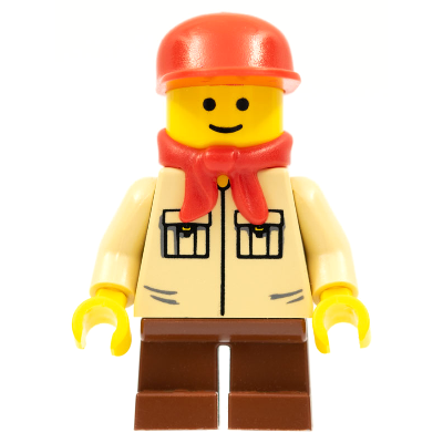 Shirt with 2 Pockets No Collar, Reddish Brown Short Legs, Red Cap, Red Bandana (Green Grocer)