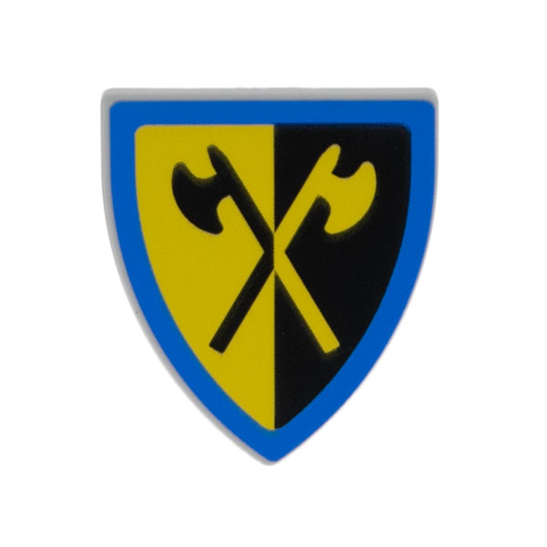 Minifigure, Shield Triangular Short with Yellow and Black Crossed Halberds and Blue Border Pattern