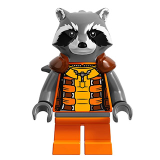 Rocket Raccoon - Orange and Reddish Brown Outfit, Dark Bluish Gray Head