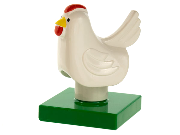 Duplo Chicken, Hen, Eyes Front on Green Base