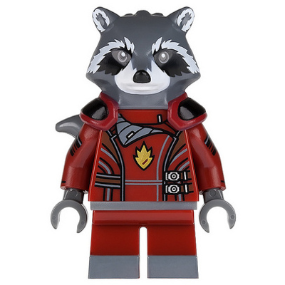 Rocket Raccoon - Dark Red Outfit, Dark Bluish Gray Head